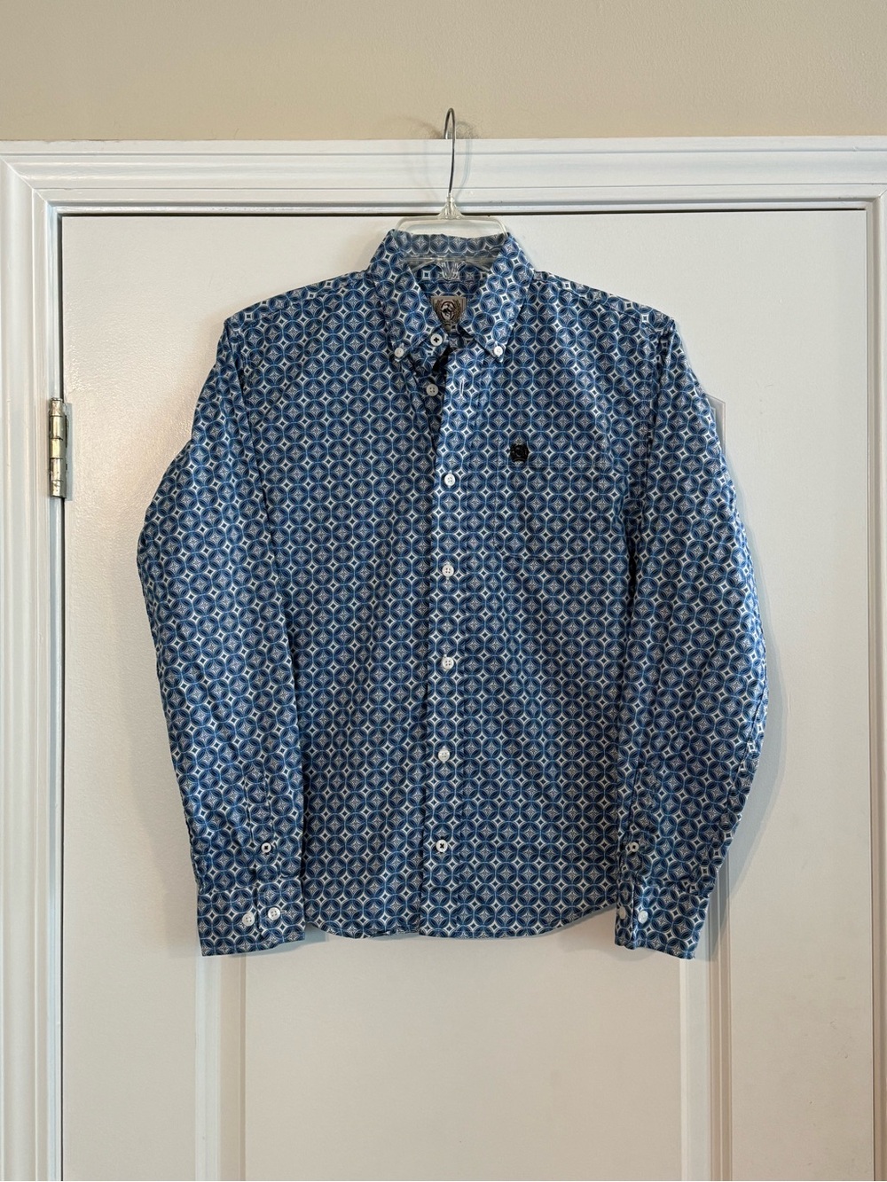NEW Cinch Shirt Boys Sz L (12) Blue Western Button-Down Long Sleeve Cotton